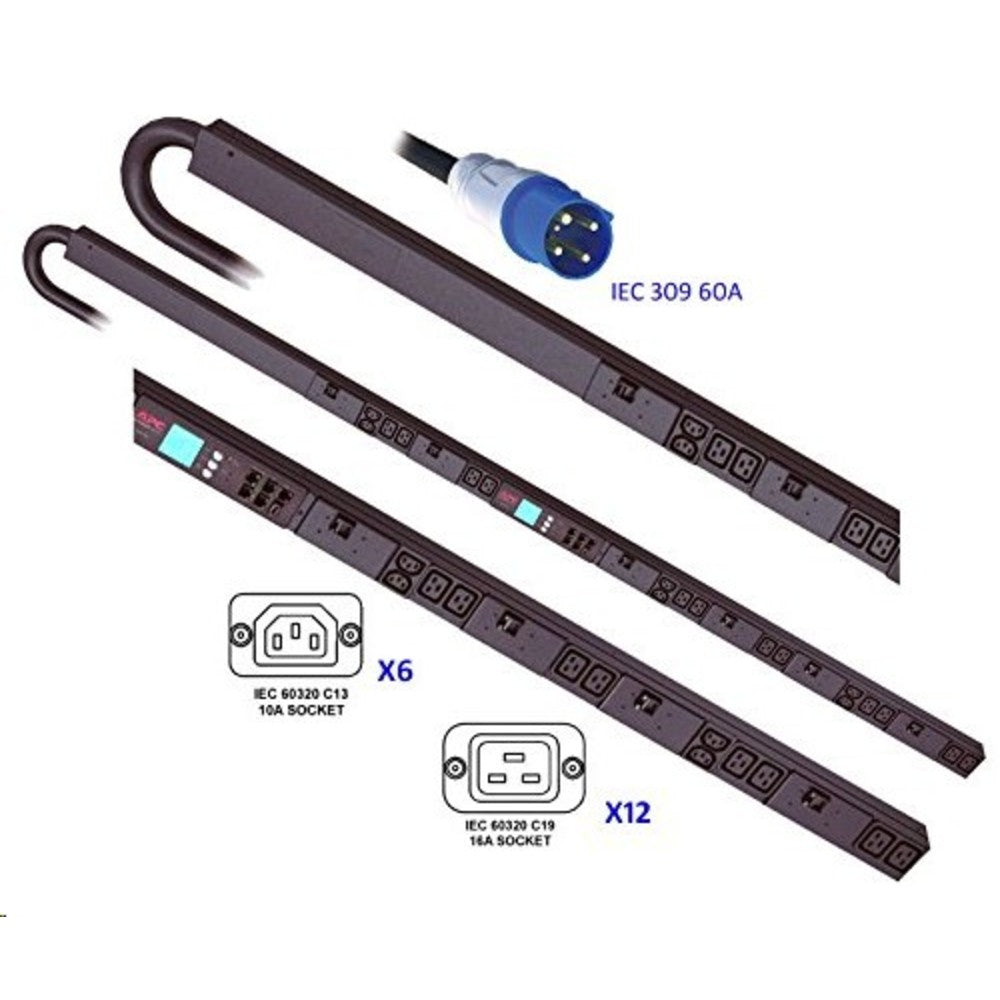 Schneider Electric AP8866 PDU 2G Metered ZeroU 17.2kW 208V (6) C13 and (12) C19